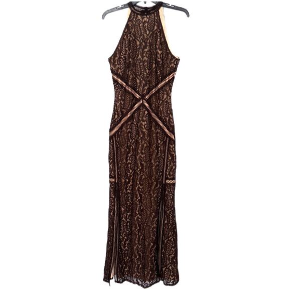 Guess New Liza Lace Halter Sleeveless Maxi Gown Dress Dark Coffee - Small - $178 - Picture 2 of 11